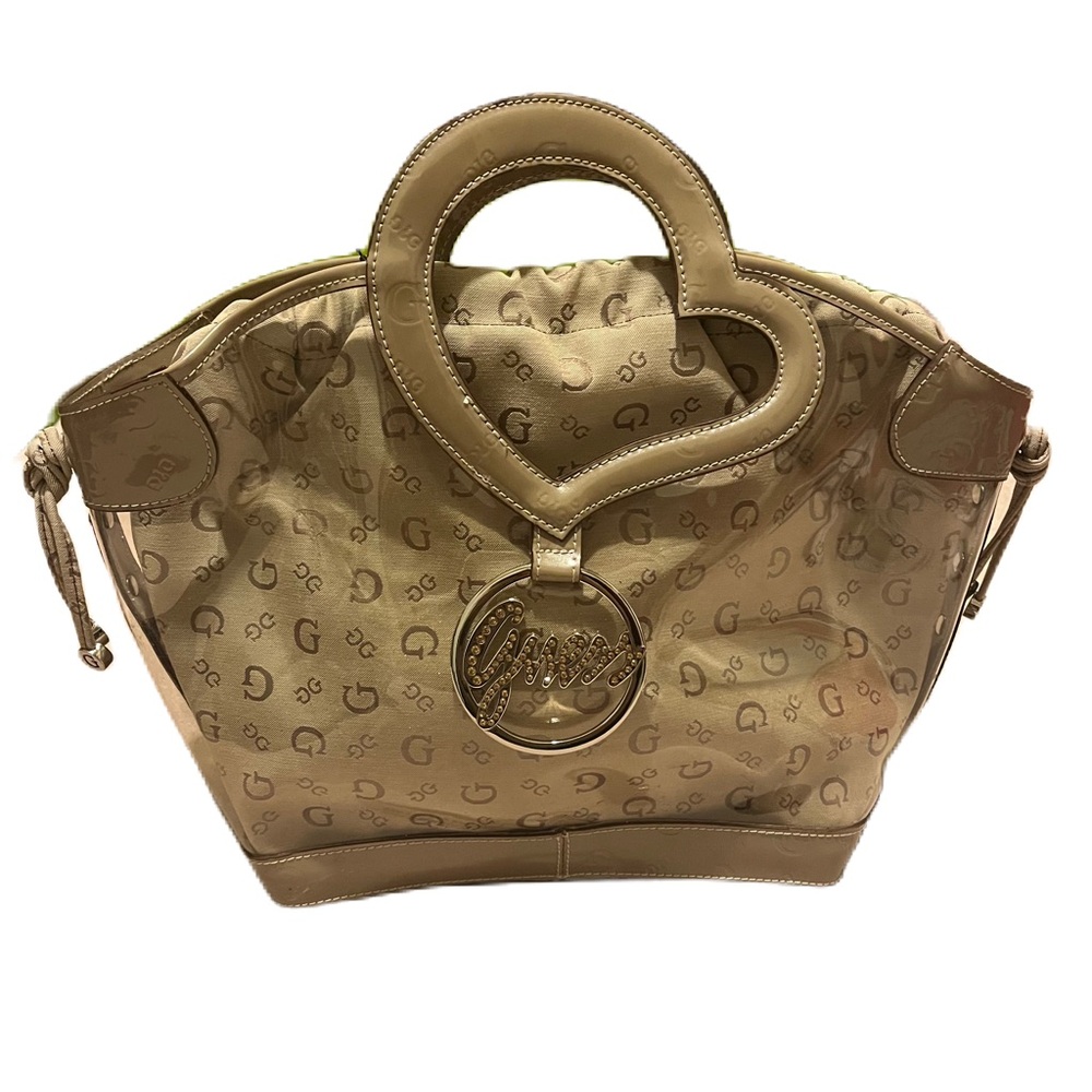 Guess plastic/canvas Tote Bag with heart shaped handle.